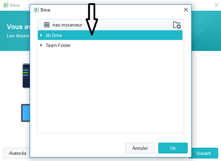 Choix du dossier sur le serveur